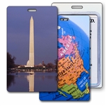 Lenticular Standard Luggage Tag with Clear Plastic Loop, Flip Washington D.C. Monument and Globe of the USA LT01-222