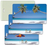 Lenticular All-Weather Luggage Tag with Clear Plastic Loop, Flip Tropical Desert Island Paradise with Umbrella LT04-204