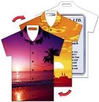 Lenticular T-Shirt Shaped Luggage Tag with Clear Plastic Loop, Flip Tropical Hawaiian Sunset LTST-359