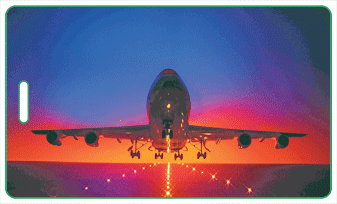 Lenticular Standard Luggage Tag with Clear Plastic Loop, Animated image shows a Jumbo Jet Air plane taking off from Airpot, LT01-207