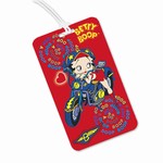 Betty Boop Lenticular Luggage Tag with Clear Plastic Loop, Changing Biker Girl Image, Red