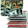 Lenticular ID Card Holder with vinyl insert of six frosted pockets, Item # IDH-952; Flips from an image of coins to an image of dollar bills when tilted