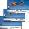 Lenticular Standard Luggage Tag with Clear Plastic Loop, an empty beach to a chair and umbrella on the beach, LT01-204