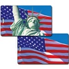 Lenticular Standard Luggage Tag with Clear Plastic Loop, Flips from an image of the American flag to the Statue of Liberty in front of the flag, LT01-206