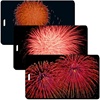 Lenticular Standard Luggage Tag with Clear Plastic Loop, Flips from an image of a orange firework to a red firework to two red fireworks, LT01-208