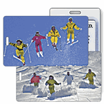 Lenticular Standard Luggage Tag with Clear Plastic Loop, Flips from skiers on the slopes to skiers catching air off a jump, LT01-209