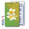 Lenticular Standard Luggage Tag with Clear Plastic Loop, 3D image of a white flower against a green/ yellow pattern background, LT01-213