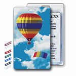 Lenticular Standard Luggage Tag with Clear Plastic Loop, 3D image of a hot air blimp in the sky with clouds behind it.  A spectacular image., LT01-214