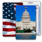 Lenticular Standard Luggage Tag with Clear Plastic Loop, Flip Capitol Building in Washington D.C. & USA Flag LT01-225