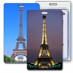 Lenticular Standard Luggage Tag with Clear Plastic Loop,  Flip Change image from Daytime to Night time of  Eiffel Tower in Paris Travel Theme, LT01-602