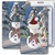 Lenticular Standard Luggage Tag with Clear Plastic Loop, Flips from an image of a snowman to an image of a snowman dressed as Santa.  Winter trees and snow are found in the background, LT01-901