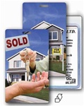 Lenticular Standard Luggage Tag with Clear Plastic Loop, Flips from an image of a house for sale to a house that is sold and the owner reaching for the keys, LT01-971