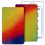 Lenticular Standard Luggage Tag with Clear Plastic Loop, Changing colors between yellow, purple and orange when tilted, LT01-R001