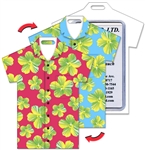 Lenticular T-Shirt Shaped Luggage Tag with Clear Plastic Loop, Flip Hawaiian Flowers Red & Turquoise Shirt LTST-356