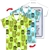 Lenticular T-Shirt Shaped Luggage Tag with Clear Plastic Loop, Flip Tiki Masks & White Hawaiian Flowers Green & Turquoise Shirt LTST-358