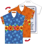 Lenticular T-Shirt Shaped Luggage Tag with Clear Plastic Loop, Flip Hawaiian Flowers on Blue and Orange Shirt LTST-361